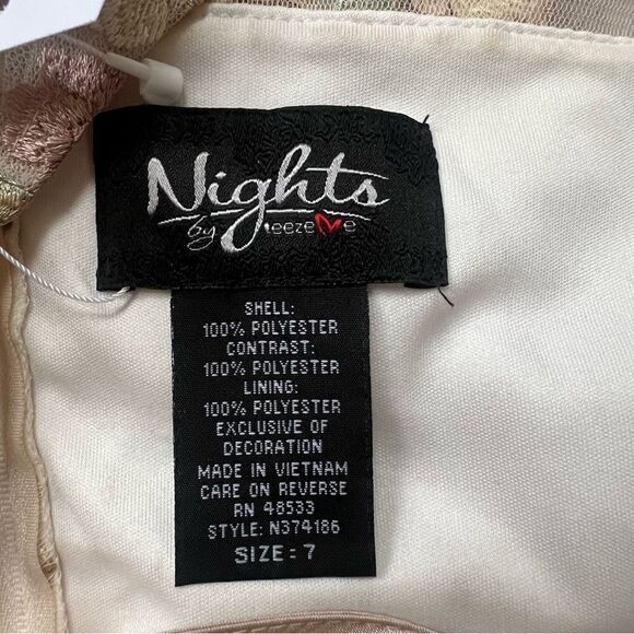 Nights by Teeze Me Champagne Floral Chiffon Tiered Ruffle Gown Size 7 Formal - Picture 12 of 12